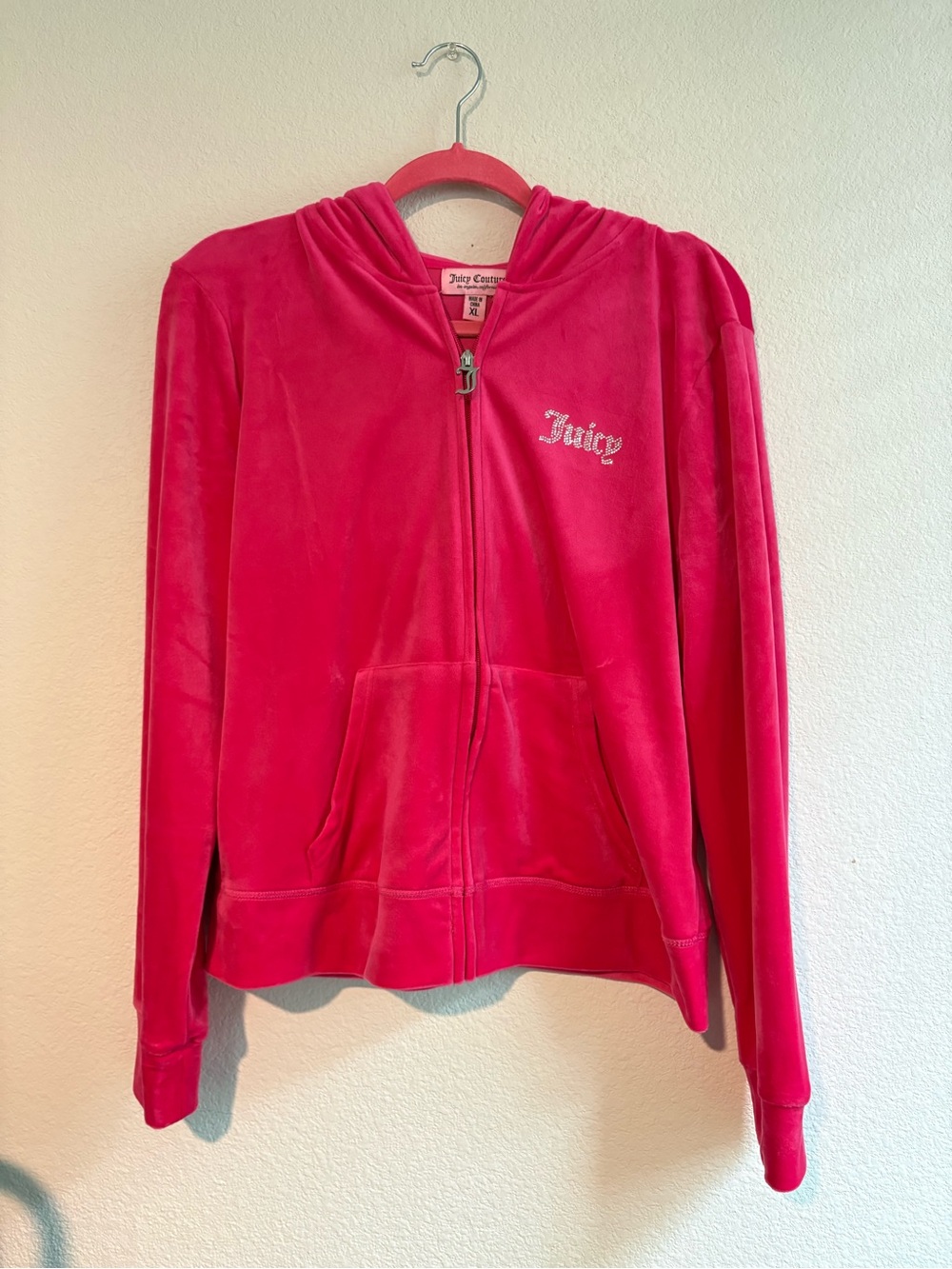 Juicy Couture Hot Pink Velour Zip Hoodie with Rhinestone Logo NWOT